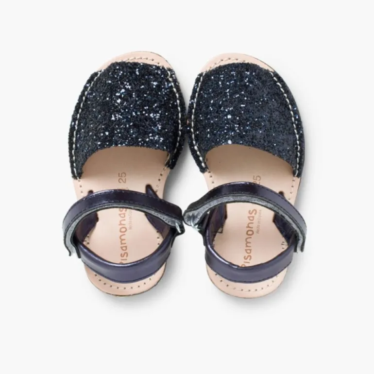 Menina Pisamonas Sandálias Menorquinas Glitter Com Tiras Aderentes