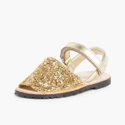 Menina Pisamonas Sandálias Menorquinas Glitter Com Tiras Aderentes