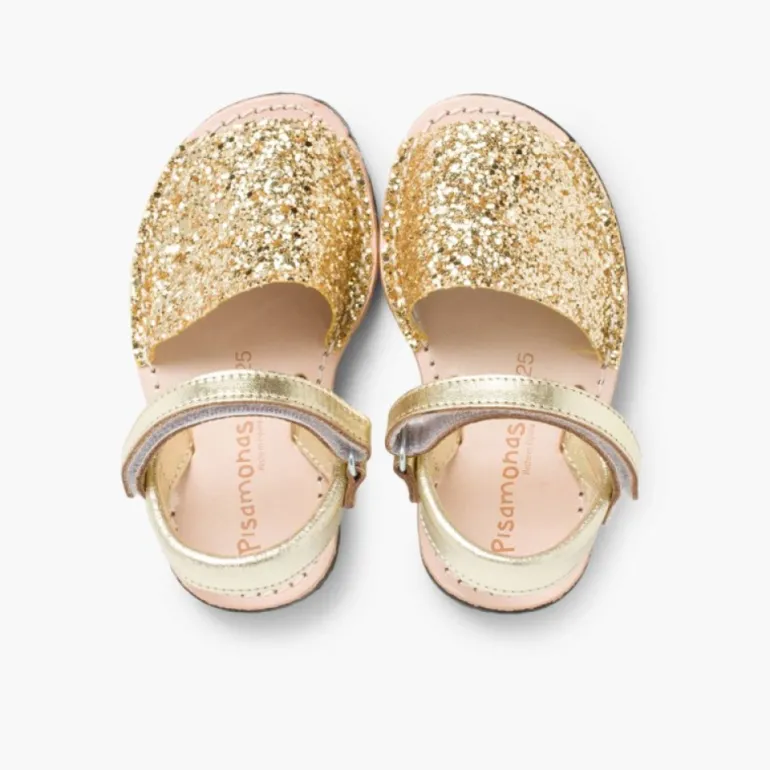 Menina Pisamonas Sandálias Menorquinas Glitter Com Tiras Aderentes
