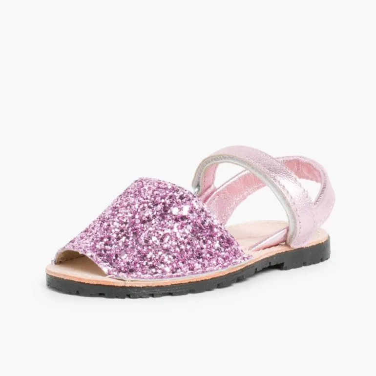 Menina Pisamonas Sandálias Menorquinas Glitter Com Tiras Aderentes
