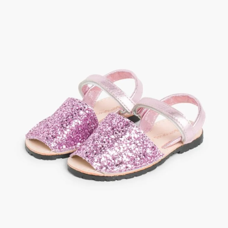 Menina Pisamonas Sandálias Menorquinas Glitter Com Tiras Aderentes