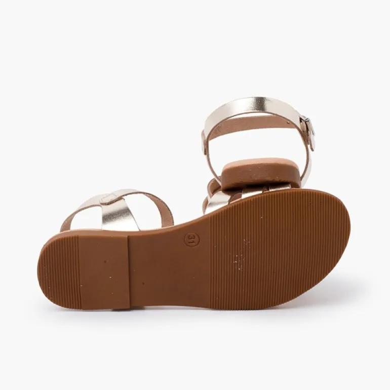 Menina Pisamonas Sandálias Pala Romana Pele Mulher E Menina