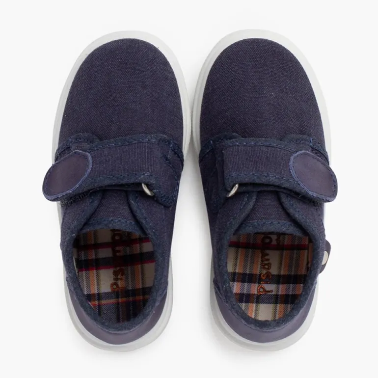 Menino Pisamonas Sapatilhas Lona Fecho Aderente Detalhe Pele