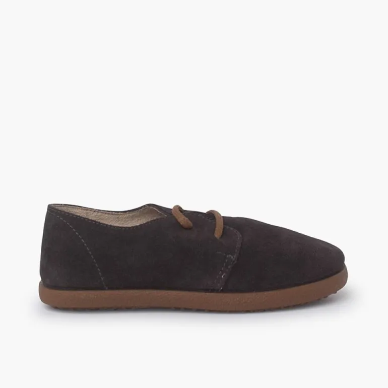 Menina Pisamonas Sapatos Atacadores Camurca Sola Caramelo