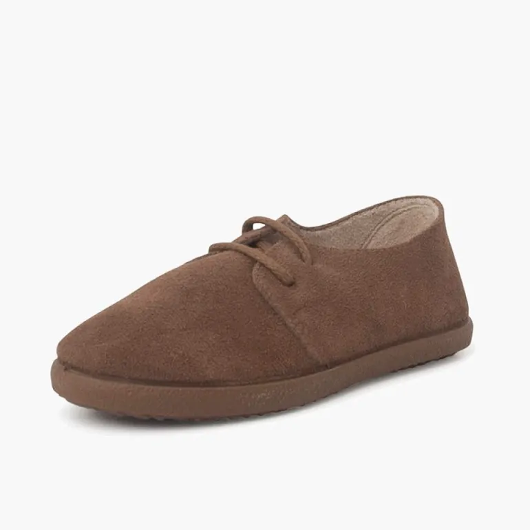 Menina Pisamonas Sapatos Atacadores Camurca Sola Caramelo