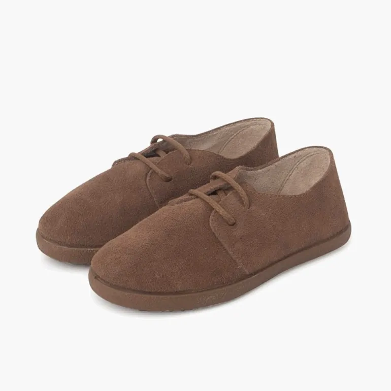 Menina Pisamonas Sapatos Atacadores Camurca Sola Caramelo