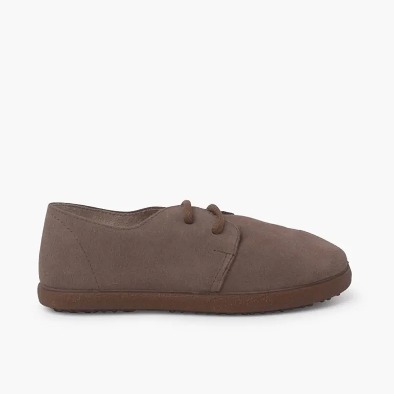 Menina Pisamonas Sapatos Atacadores Camurca Sola Caramelo