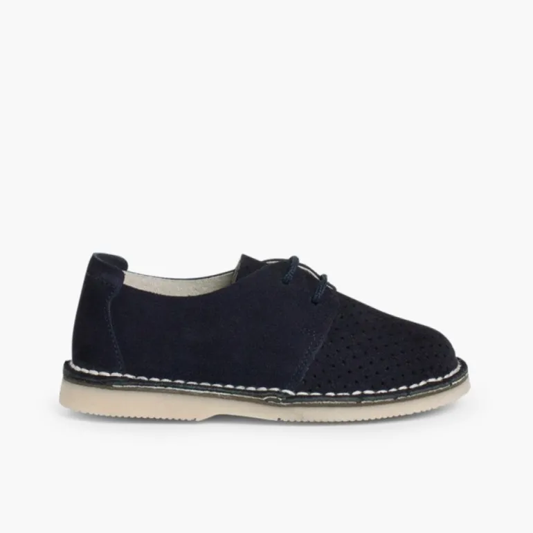 Menino Pisamonas Sapatos Blucher Camurca Com Picotado