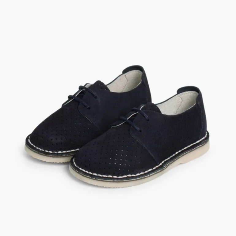 Menino Pisamonas Sapatos Blucher Camurca Com Picotado