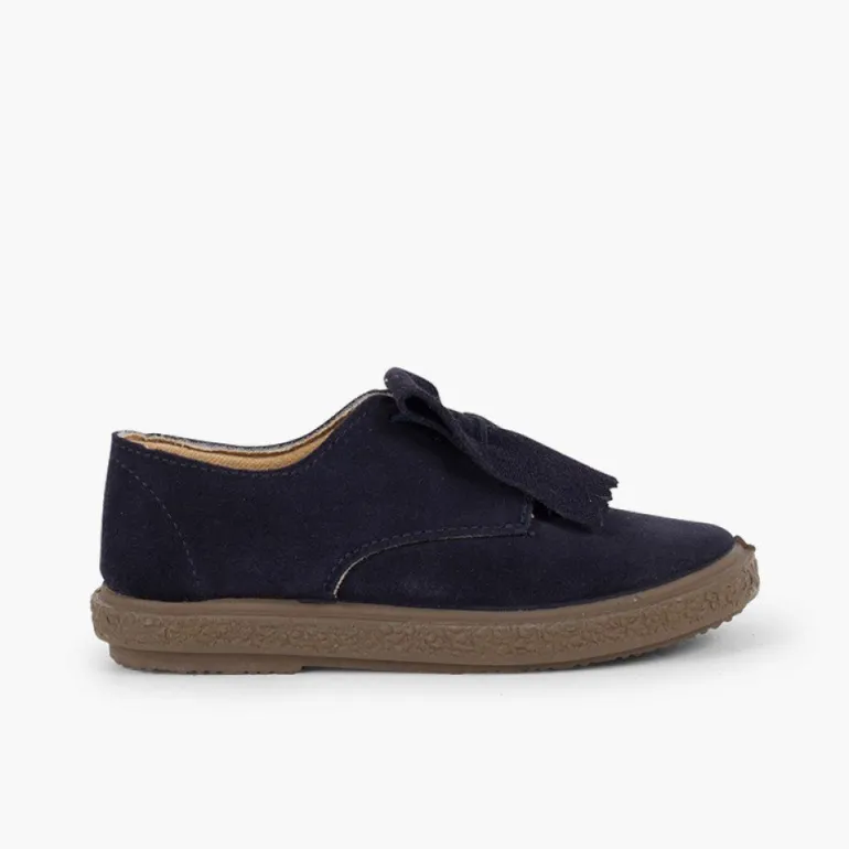 Menina Pisamonas Sapatos Blucher Camurca Franjas Lisos