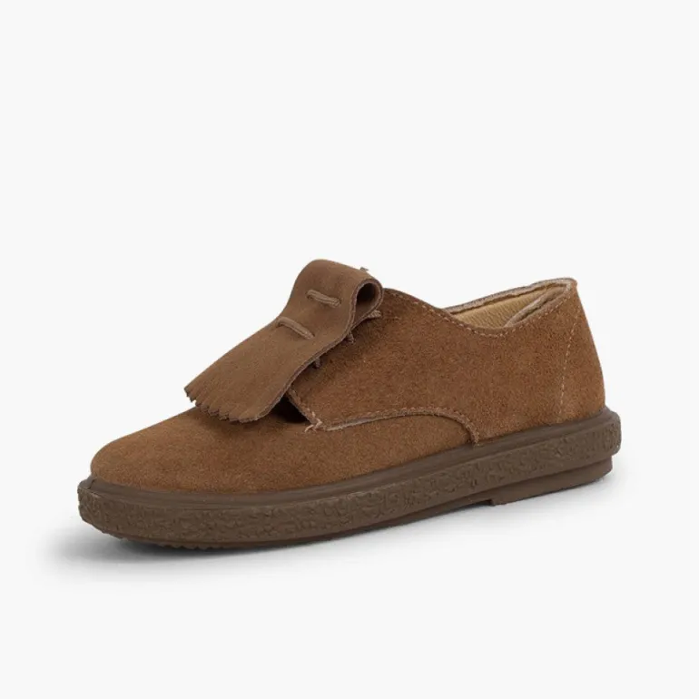 Menina Pisamonas Sapatos Blucher Camurca Franjas Lisos