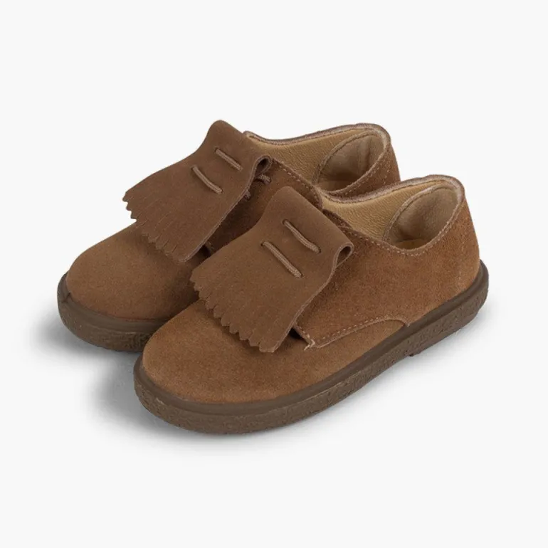 Menina Pisamonas Sapatos Blucher Camurca Franjas Lisos