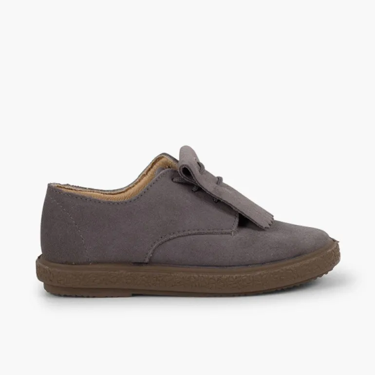 Menina Pisamonas Sapatos Blucher Camurca Franjas Lisos