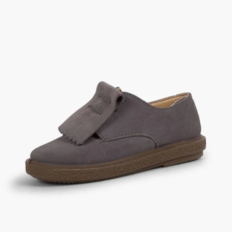Menina Pisamonas Sapatos Blucher Camurca Franjas Lisos