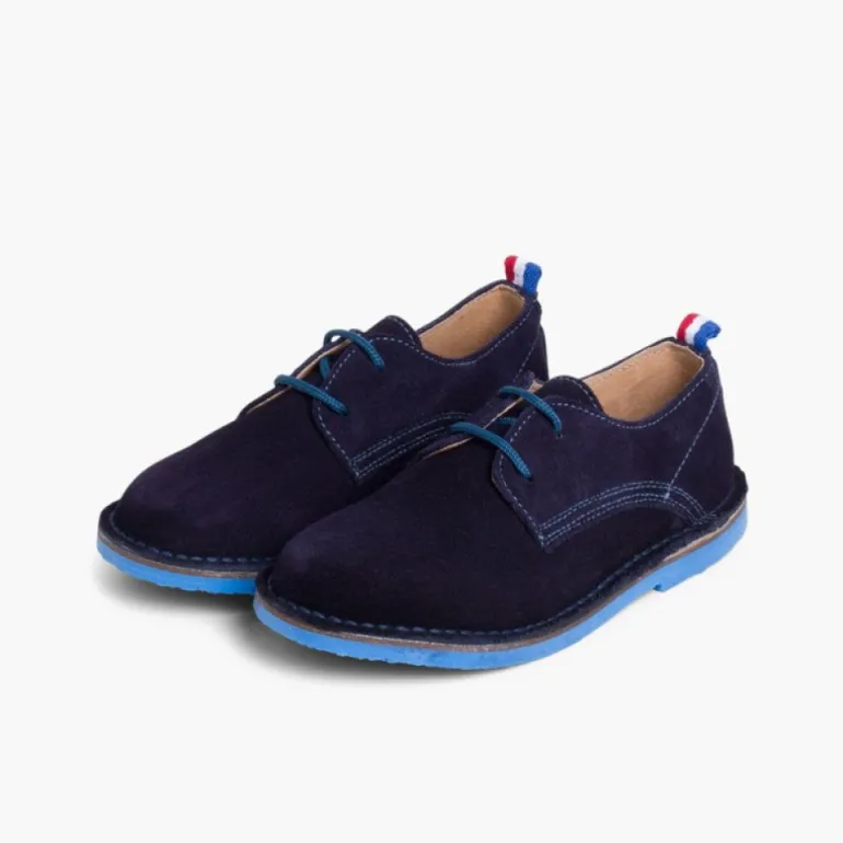 Menina Pisamonas Sapatos Blucher Camurca Sola E Atacadores Cores