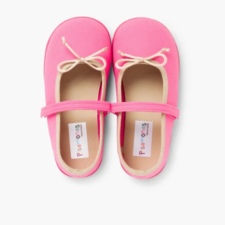 Menina Pisamonas Sapatos De Tela Tira Aderente Fina Com Laco
