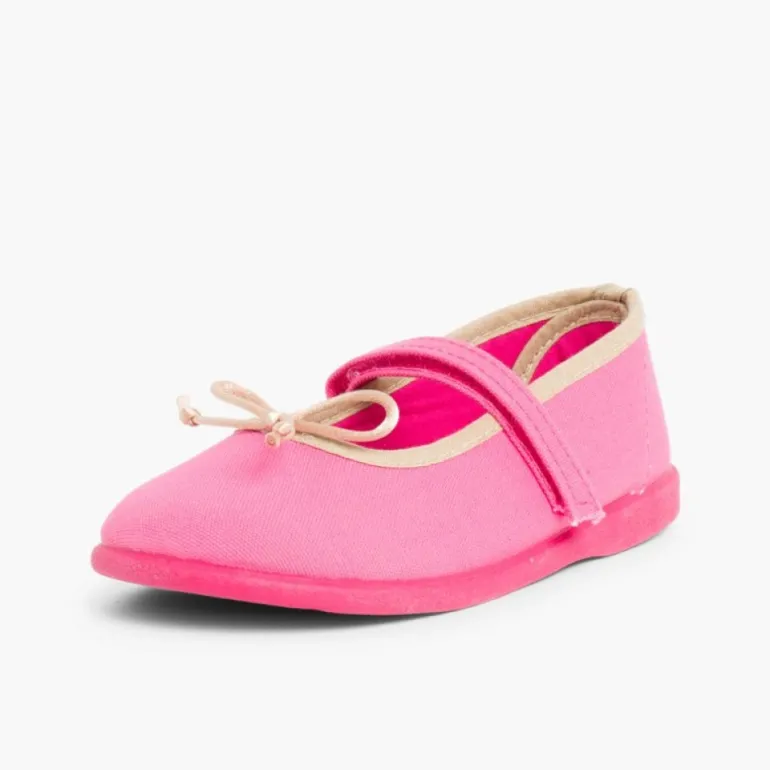 Menina Pisamonas Sapatos De Tela Tira Aderente Fina Com Laco