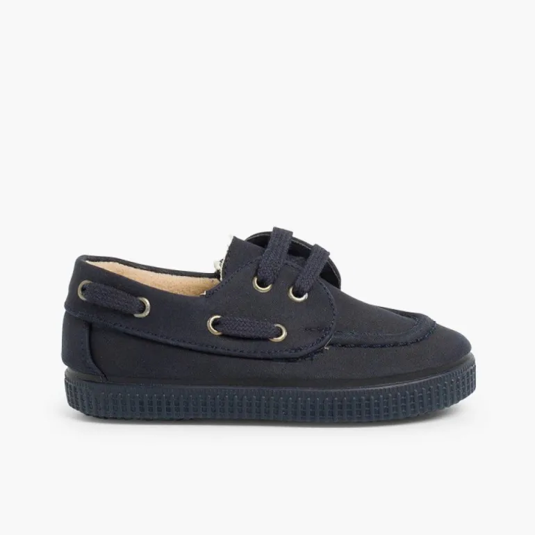 Menino Pisamonas Sapatos De Vela Lona Encerada Com Atacadores