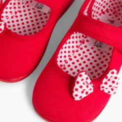 Menina Pisamonas Sapatos Merceditas De Lona Tiras Aderentes Laco Bolinhas