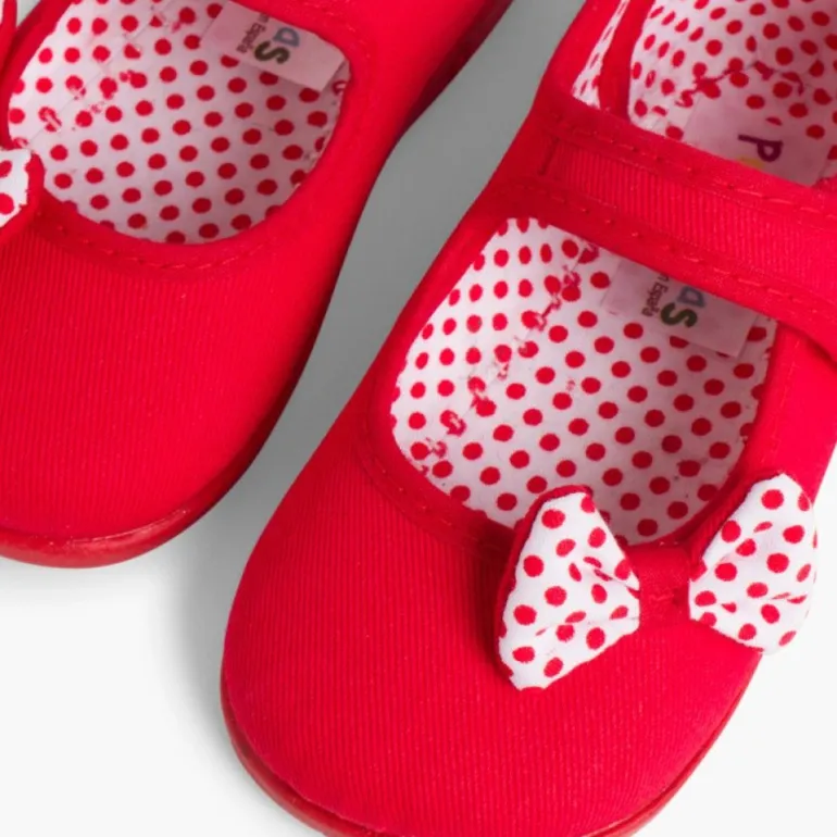Menina Pisamonas Sapatos Merceditas De Lona Tiras Aderentes Laco Bolinhas