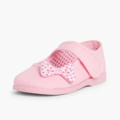 Menina Pisamonas Sapatos Merceditas De Lona Tiras Aderentes Laco Bolinhas