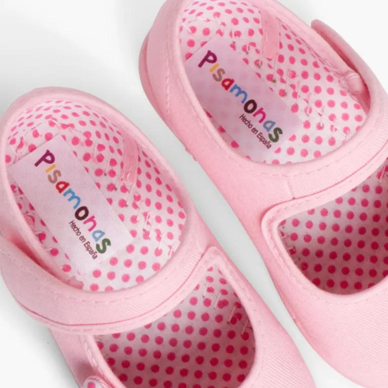 Menina Pisamonas Sapatos Merceditas De Lona Tiras Aderentes Laco Bolinhas