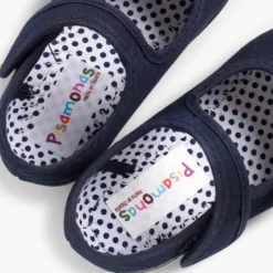 Menina Pisamonas Sapatos Merceditas De Lona Tiras Aderentes Laco Bolinhas