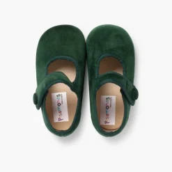 Menina Pisamonas Sapatos Merceditas De Veludo Com Botao Tiras Aderentes