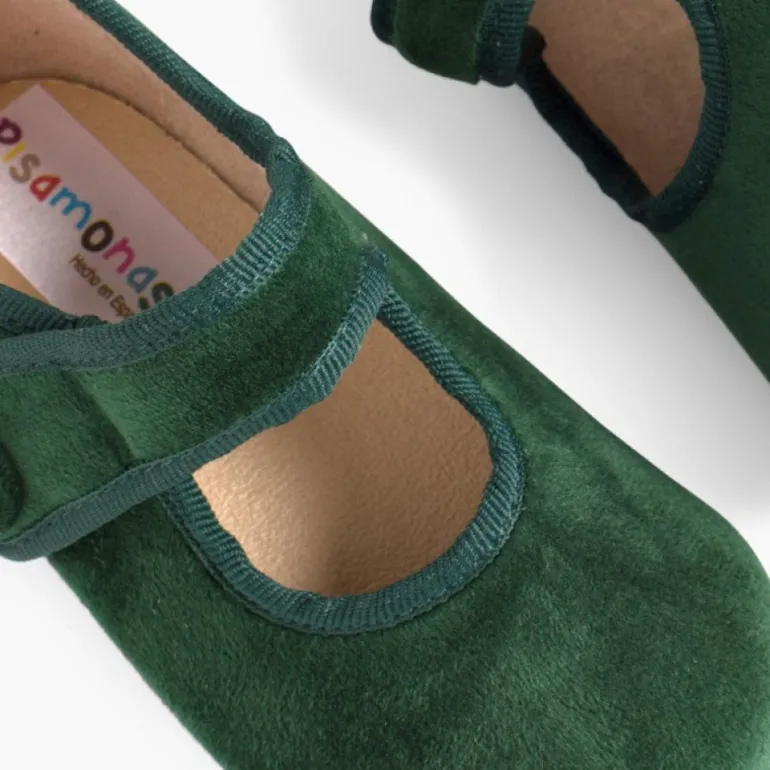 Menina Pisamonas Sapatos Merceditas De Veludo Com Botao Tiras Aderentes