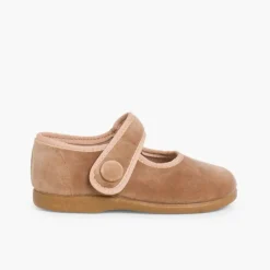 Menina Pisamonas Sapatos Merceditas De Veludo Com Botao Tiras Aderentes