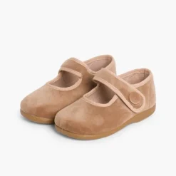 Menina Pisamonas Sapatos Merceditas De Veludo Com Botao Tiras Aderentes