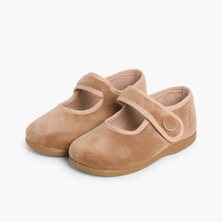 Menina Pisamonas Sapatos Merceditas De Veludo Com Botao Tiras Aderentes