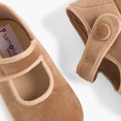 Menina Pisamonas Sapatos Merceditas De Veludo Com Botao Tiras Aderentes