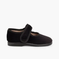Menina Pisamonas Sapatos Merceditas De Veludo Com Botao Tiras Aderentes