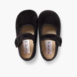 Menina Pisamonas Sapatos Merceditas De Veludo Com Botao Tiras Aderentes