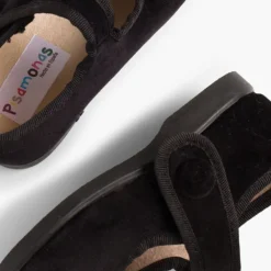 Menina Pisamonas Sapatos Merceditas De Veludo Com Botao Tiras Aderentes