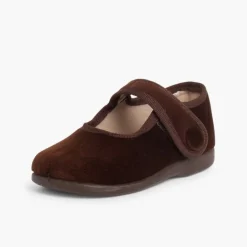 Menina Pisamonas Sapatos Merceditas De Veludo Com Botao Tiras Aderentes