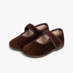 Menina Pisamonas Sapatos Merceditas De Veludo Com Botao Tiras Aderentes