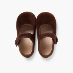 Menina Pisamonas Sapatos Merceditas De Veludo Com Botao Tiras Aderentes