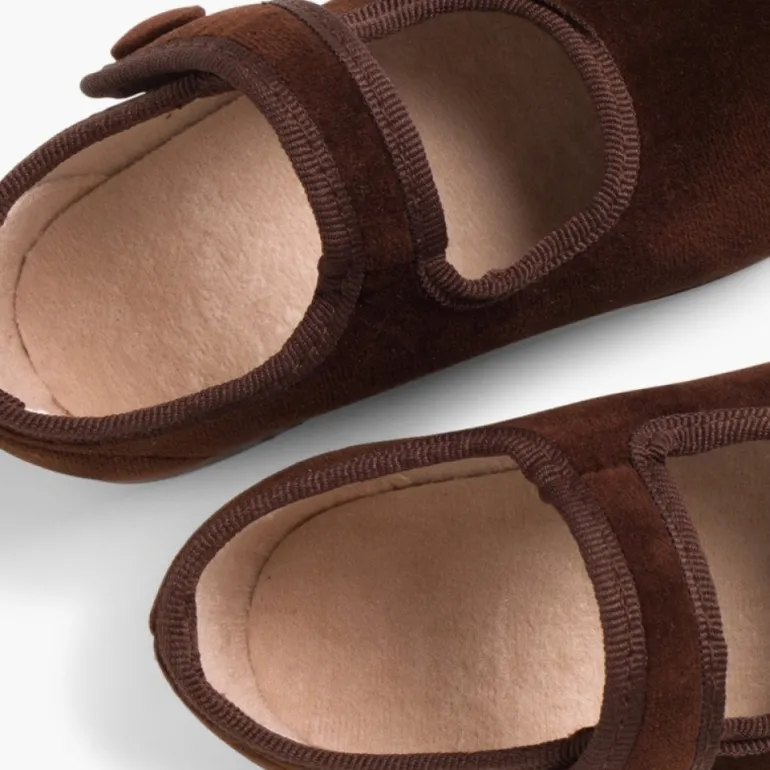 Menina Pisamonas Sapatos Merceditas De Veludo Com Botao Tiras Aderentes