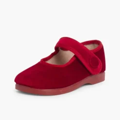 Menina Pisamonas Sapatos Merceditas De Veludo Com Botao Tiras Aderentes