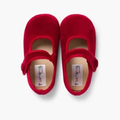 Menina Pisamonas Sapatos Merceditas De Veludo Com Botao Tiras Aderentes