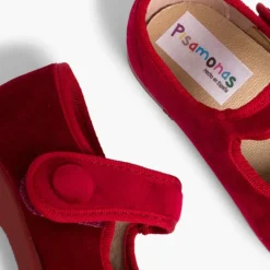 Menina Pisamonas Sapatos Merceditas De Veludo Com Botao Tiras Aderentes