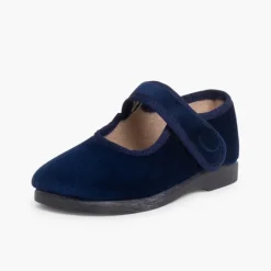 Menina Pisamonas Sapatos Merceditas De Veludo Com Botao Tiras Aderentes