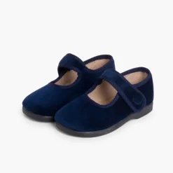 Menina Pisamonas Sapatos Merceditas De Veludo Com Botao Tiras Aderentes