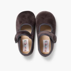 Menina Pisamonas Sapatos Merceditas De Veludo Com Botao Tiras Aderentes