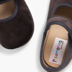 Menina Pisamonas Sapatos Merceditas De Veludo Com Botao Tiras Aderentes