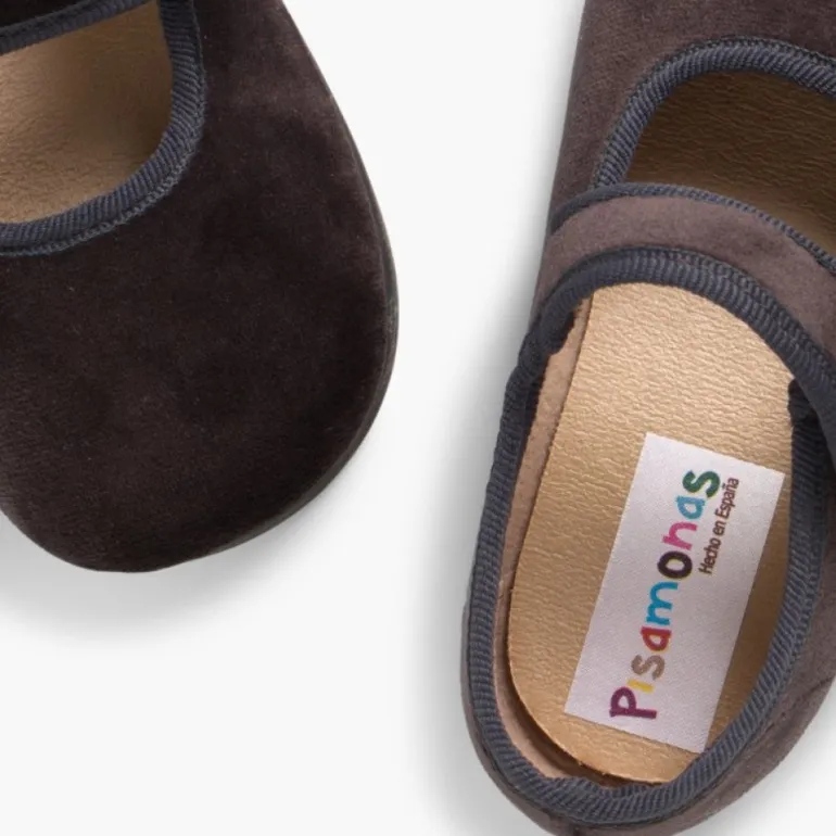 Menina Pisamonas Sapatos Merceditas De Veludo Com Botao Tiras Aderentes
