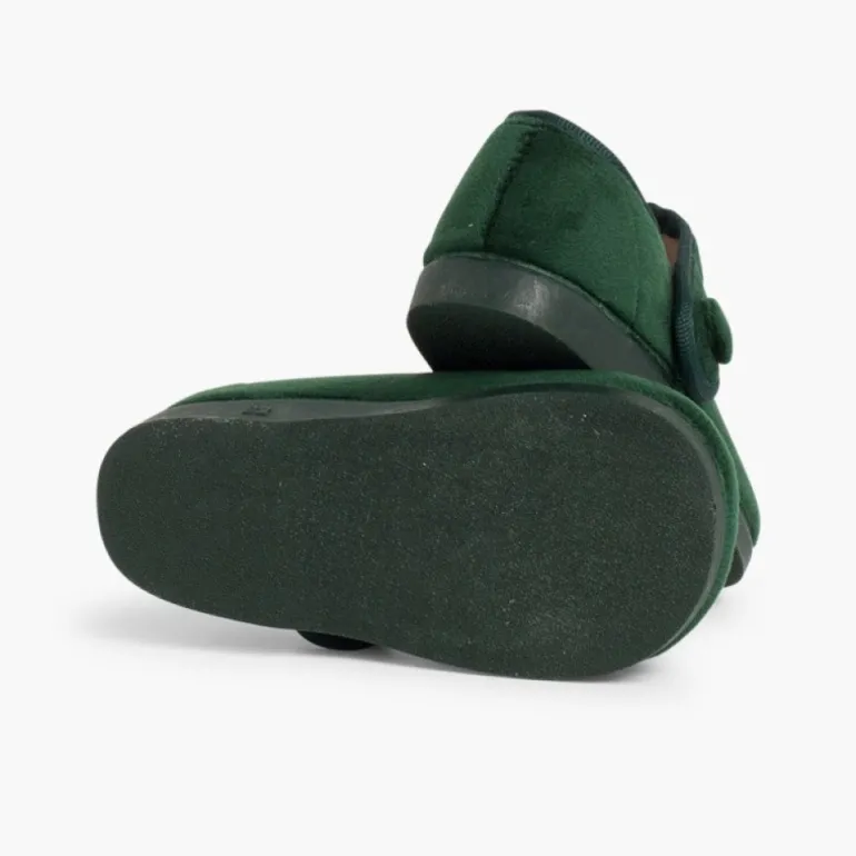 Menina Pisamonas Sapatos Merceditas De Veludo Com Botao Tiras Aderentes