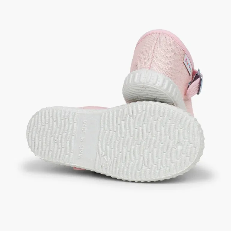 Menina Pisamonas Sapatos Merceditas Fivela Lona Com Brilhos